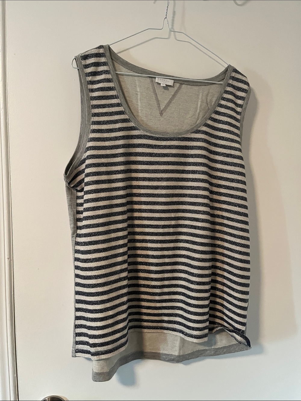 Escada Striped Scoop Neck Tank Top - Gray & Black
